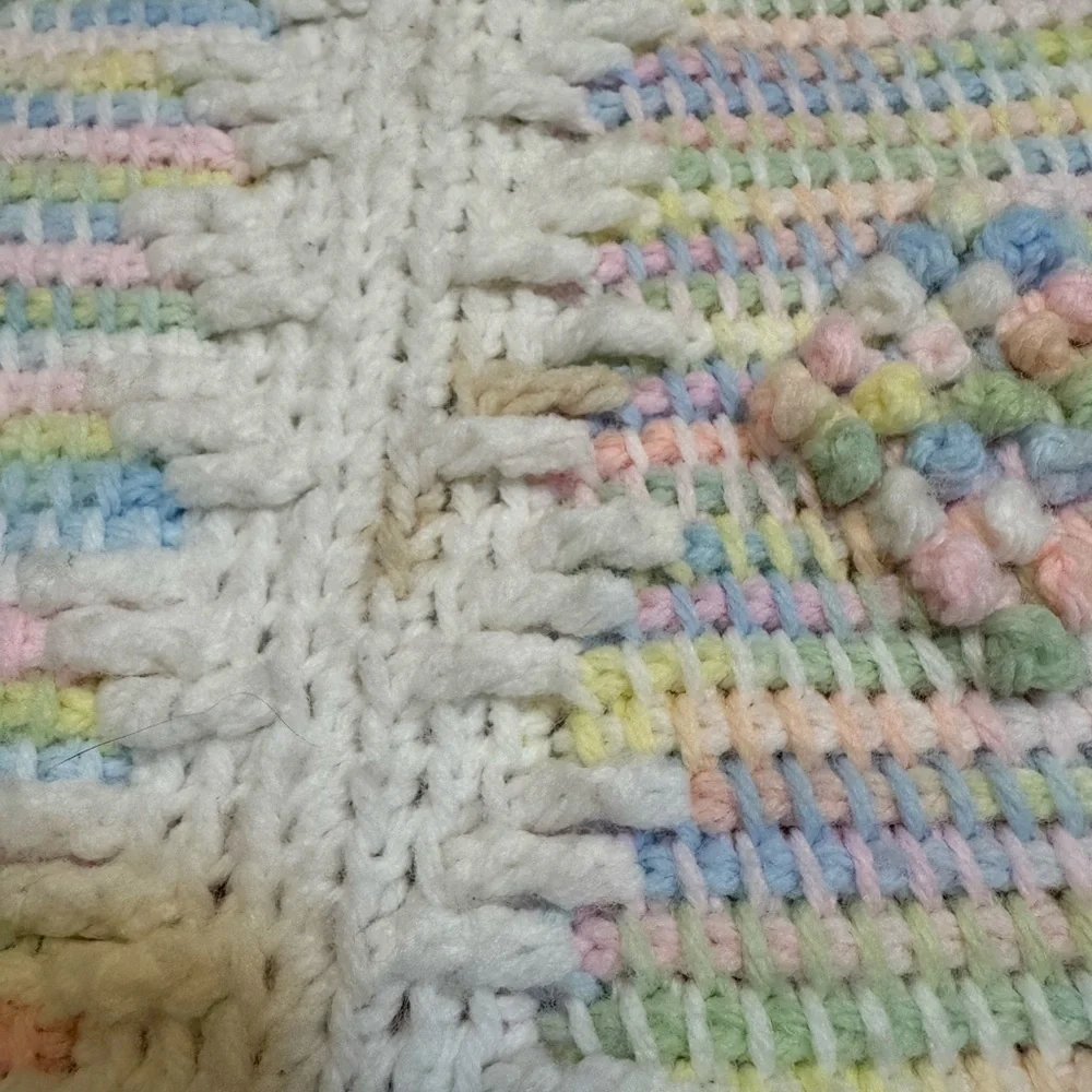 VTG Pastel Knit Baby Blanket Dual Design‎